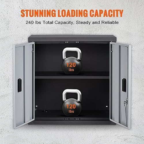 VEVOR Foldable Wall Cabinet, Metal Garage Locker Mounted 26" Small Tool Chest 240 LBS Loading Capacity Adjustable Shelf Magnetic Door File for Warehouse Office Home Black
