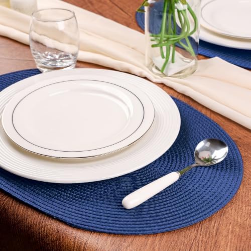 AHHFSMEI Placemats Set of 4 for Dining Table Washable Woven Non-Slip 18x12 inches Placemat Heat-Resistant Durable Table Mats for Dining Table Easy to Clean(Navy Blue 4)