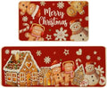Baccessor Christmas Gingerbread Kitchen Rugs Set of 2,Red Gingerbread House Xmas Winter Snowman Kitchen Mats Washable Non Slip for Floor Hallway Laundry Sink Holiday Home Decor 17x29 and 17x47 Inch