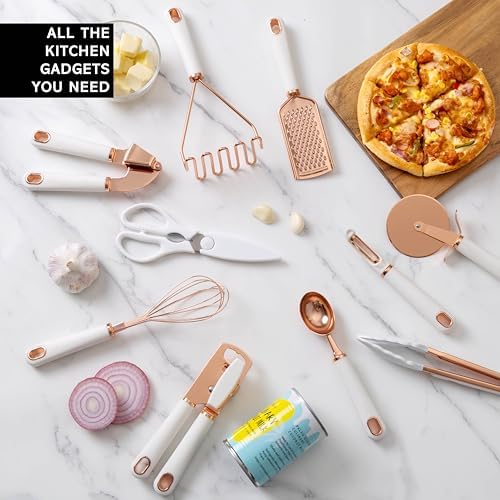 COOK WITH COLOR Kitchen Gadget Set Copper Plated Stainless Steel Utensils with Soft Touch Handles, Copper White, 10 Pieces
