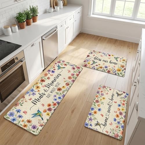 Butterfly Floral Kitchen Rugs, Wildflower Kitchen Mats