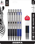 Zebra Pen F-301 Retractable Ballpoint Pen, Black/Blue Ink, 0.7mm, 6-Pack
