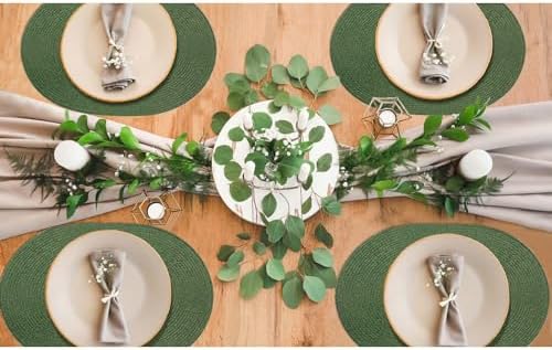 AHHFSMEI Placemats Set of 6 for Dining Table Washable Woven Non-Slip 18x12 inches Placemat Heat-Resistant Durable Table Mats for Dining Table Easy to Clean (Oval Green, 6)