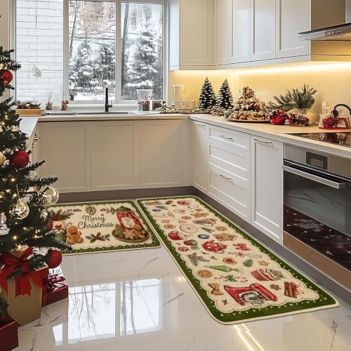 Baccessor Christmas Kitchen Rugs Set of 2 Gingerbread 17x29 and 17x47 Inch