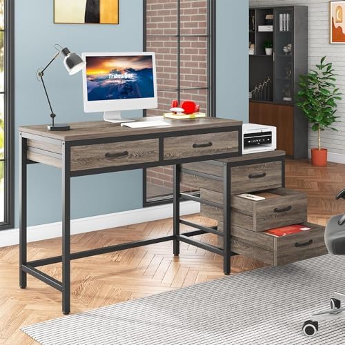 Tribesigns Computer Desk with 5 Drawers, Reversible Home Office Desks