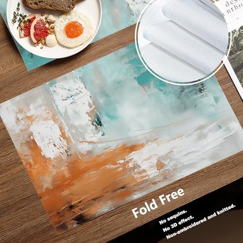 Batmerry Color Blocks Linen Placemats Set of 4, Abstract Art with Colors Washable Table Mats for Kitchen Table Thickened Heat Insulation Dining Set Indoor Outdoor 12X18 in