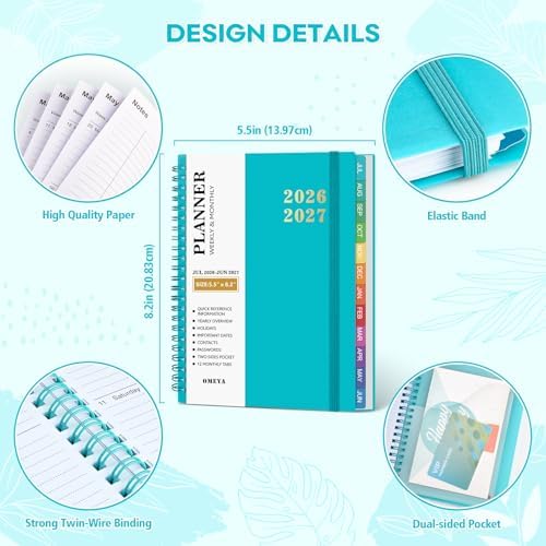 Agenda 2026-2027: Planner Weekly and Monthly, Jul-Jun, 5.5 x 8.2 in, Green