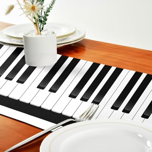 ALAZA Double-Sided Music Black and White Piano Keys Table Runner 18x72 Inches Long,Table Cloth Runner for Wedding Birthday Party Kitchen Dining Home Everyday Decor