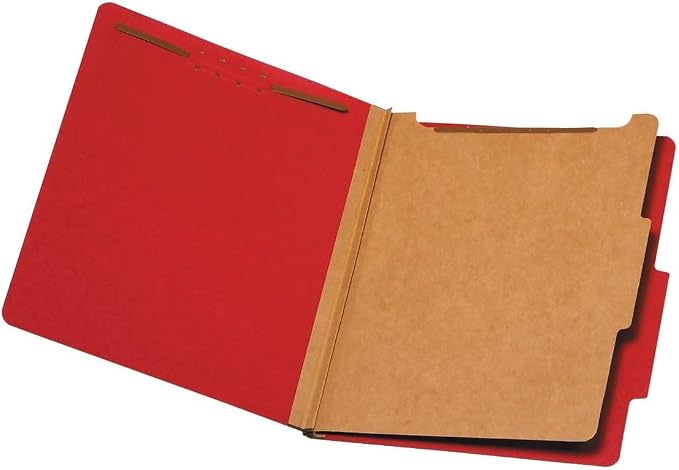 Globe-Weis Colored Classification Folders, 2/5 Cut Tab, 1 Divider, 2-Inch Embedded Fasteners, Letter Size, Bright Red, 10 Folders Per Box (23731)
