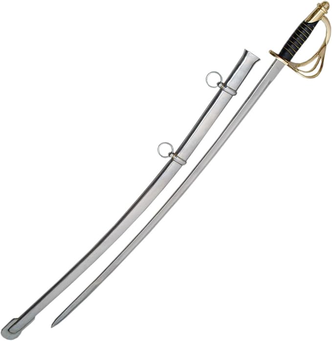 SZCO 40" 1840 Cavalry Saber Sword – Civil War Sword Replica with Black Handle & Gold Wire Wrap, Brass Guard & Pommel, Curved Steel Blade & Metal Scabbard for Collectors, Reenactments & Display