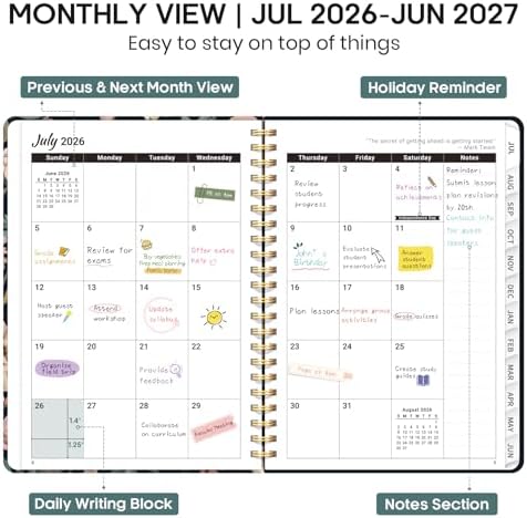 Planner 2026-2027, Weekly & Monthly Academic Calendar, Jul 2026 – Jun 2027