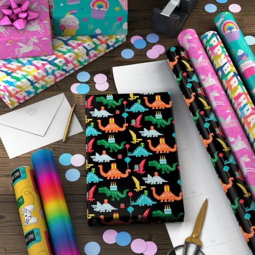 Hallmark Kids Wrapping Paper, 6 Rolls (Dinosaurs, Unicorns, Rainbows)