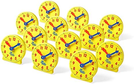 hand2mind Mini Geared Clock, Telling Time Teaching Clock, Analog Learning Clock for Kids, Learning to Tell Time, Teaching Classroom (Set of 12)