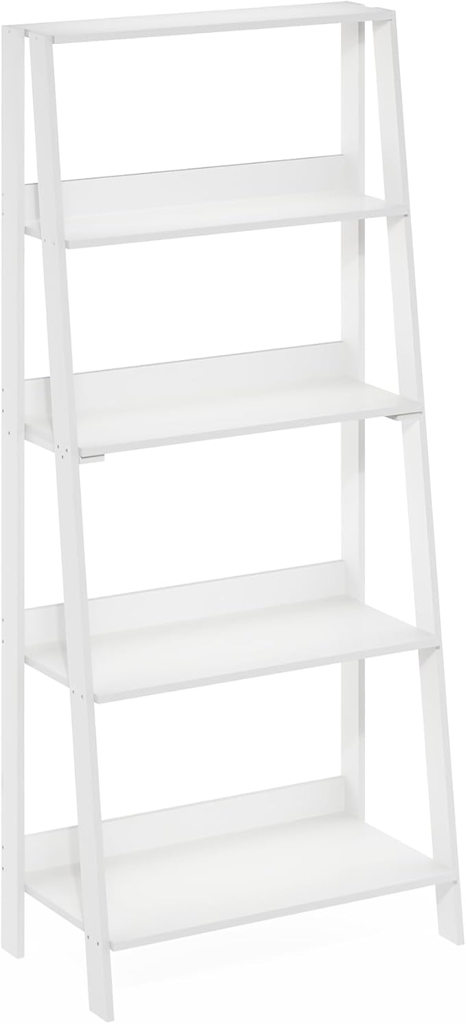 Furinno Ladder Bookcase Display Shelf, 5-Tier, White | 13 x 23.6 x 53.5, Open Frame Design Bookshelf, Display Storage Shelves, for Living Room, Home Office