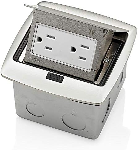 Leviton Pop-Up Floor Box with 15 Amp, Tamper-Resistant Outlet, Brushed Nickel, PFTR1-BN