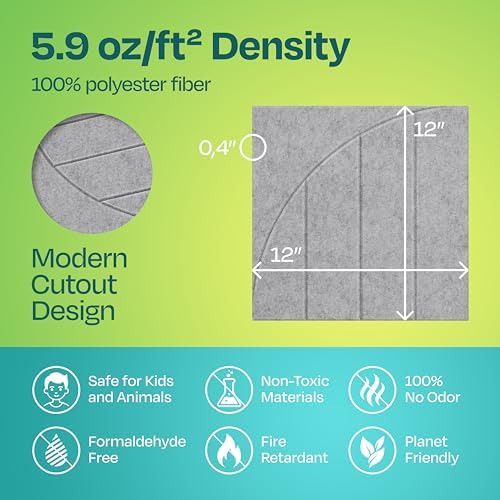 Acoustic Panels 12-Pack Soundproof Wall Panels 12"x12"x0.4" Decorative Sound Dampening for Your Home, Office, Studio, Bedroom & More with Unique ModuArc Carving [Light Gray]