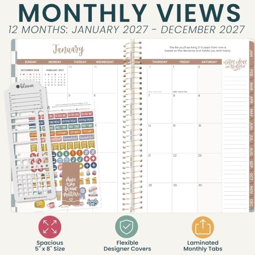 bloom daily planners 2027 Planner (January - December 2027) - Weekly & Monthly Softcover Planner for Women - Calendar Year Inspirational Agenda Book with Stickers - 5.5" x 8.25" - Checkered, Teal