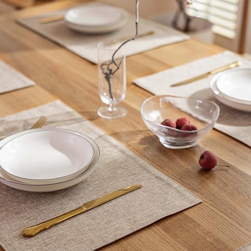 Demetex Linen Placemats Set of 4 Heat Resistant Cloth Place Mats Wipeable Fabric Placemats for Dining Table Indoor Restaurants, 13 x 19 inches, Linen