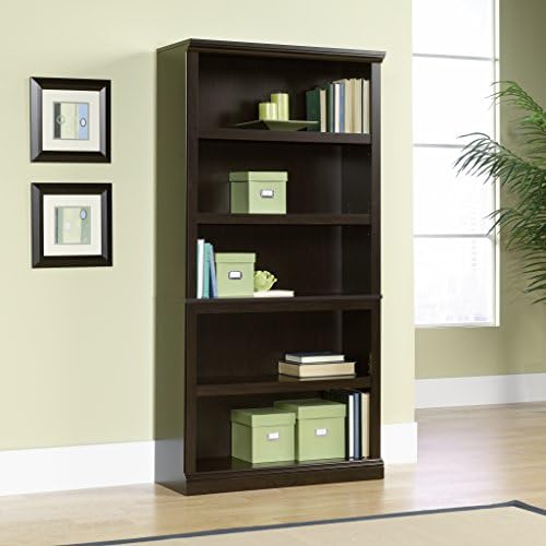 Sauder 5 Tier Book Shelf Wooden Bookcase Multipurpose Bookshelf for Home Office, Living Room, in Jamocha Wood