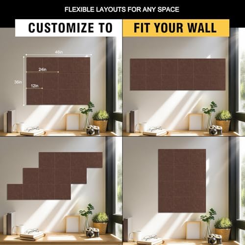 TSJOFFICE Large Cork Board for Wall - 48" x 36" Bulletin Board with 50 Pushpins for Office Decor, Pin Board 12 Pack Felt Wall Tiles with Safe Removable Adhesive Tabs, Corkboard for Home Office - Red