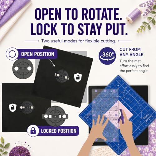 The Quilted Bear 12" x 12" Rotating Self-Healing Cutting Mat, Blue
