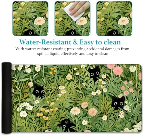 LIMKRIAN Anime Cat Mouse Pad, Green Desk Matt for Desktop, 31.5x11.8 in