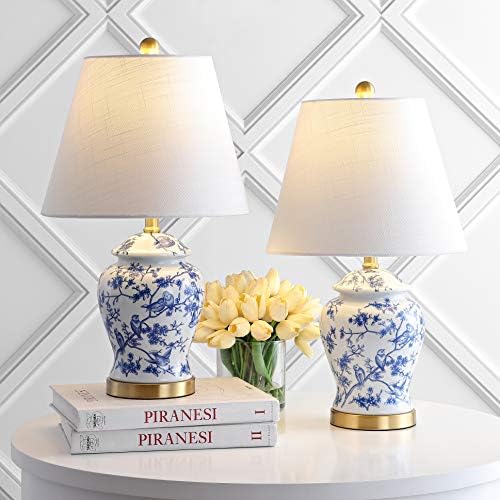 JONATHAN Y Penelope Ginger Jar 22" LED Table Lamp, Blue/White, Set of 2