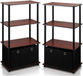 Furinno GO GREEN Storage Shelf Set of 2, 4-Tier Storage Rack with Bins, Book Shelf, Display Rack, with Storage Bins, for Organization and Storage, Living Room, Home Office, Dark Cherry