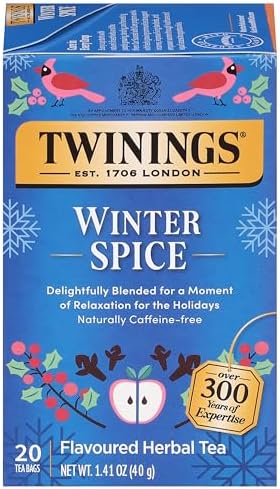 Twinings Winter Spice Herbal Tea Individually Wrapped, 20 Count (Pack of 1), Camomile, Apple, Cinnamon, & Clove, Naturally Caffeine-Free, Enjoy Hot or Iced, 20 Teabags