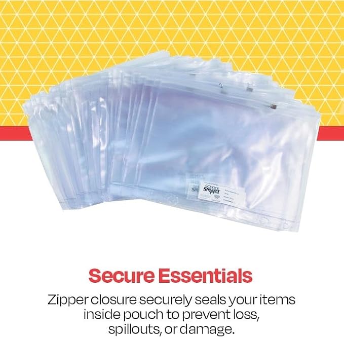 School Smart Zippered Ring Binder Pouches, 7 x 10 Inches, Clear and White Vinyl, Pack of 24