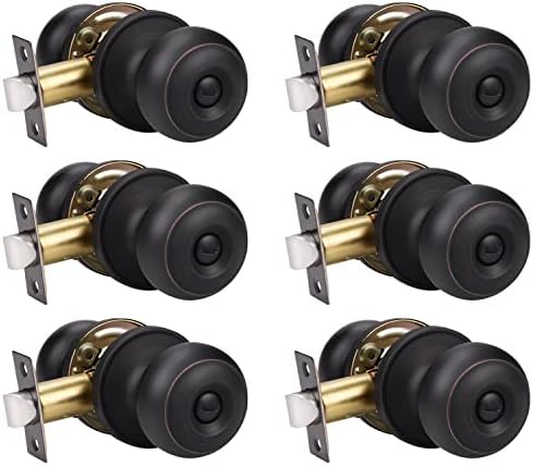 KNOBWELL 6 Pack Oil Rubbed Bronze Door Knobs with Privacy Lock, Bedroom & Bathroom Use