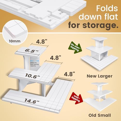 3-Tier Corner Display Stand for Vendors, White PVC Retail Tabletop Shelves