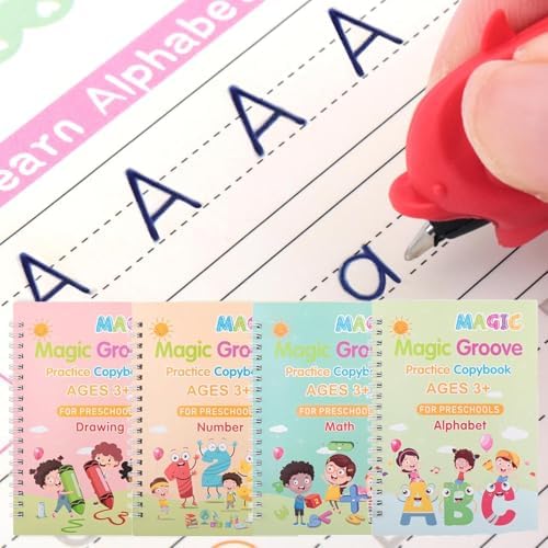 Magic Grooved Writing Practice Books for Kids, Reusable Tracing Workbooks