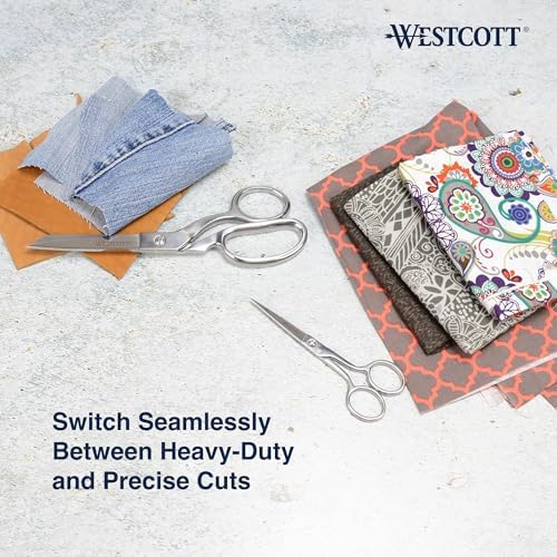 Westcott Forged 8in & 5in Scissors for Fabric and Paper Crafts, 2-Pack, Detail Snips and Heavy Duty Shears, Dressmaker Shears for Sewing, Tailoring, Quilting, Art, Office