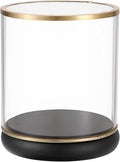 Hipiwe Vintage Display Case Clear Collectibles Showcase with Black Wooden Base Gold Frame Keepsake Box for Plants Action Figurine Models, Cylinder, 4 x 4 x 4.3 Inch