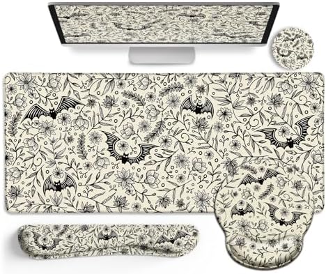 LIMKRIAN Goth Bat Ergonomic Mouse Pad Set, Large Desk Mat for Desktop