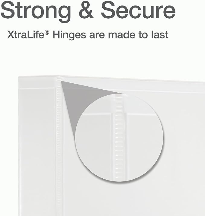 Cardinal 3 Ring Binder, 1.5 Inch Heavy Duty XtraLife Binder, Locking Slant-D Rings, Crack-Resistant Cover & Spine, ClearVue Covers, Holds 375 Sheets, PVC-Free, White (26310)