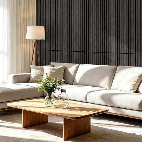 Art3d 47 x 23.6 in Acoustic Wood Slat Design Wall Panels, 4-Pack, Grey Oak