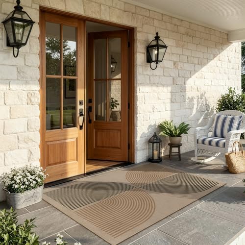 Lahome Modern Rainbow Easy Jute Office Rug, 4x6 Machine Washable Area Rugs