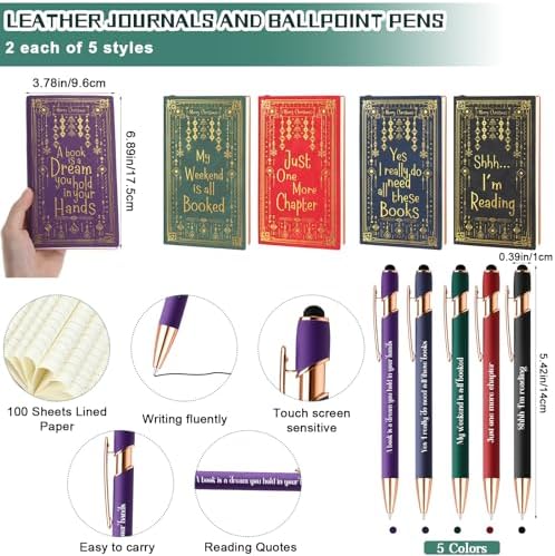 Fulmoon 10 Set Christmas Book Club Gifts Bulk Book Lovers Canvas Tote Bags with Notebooks Ballpoint Pens for Bookish Librarian Reader Women Gifts