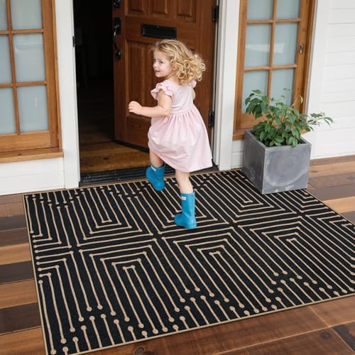 Lahome 3x5 Easy Jute Rugs for Entryway, Black and White Outdoor Rug