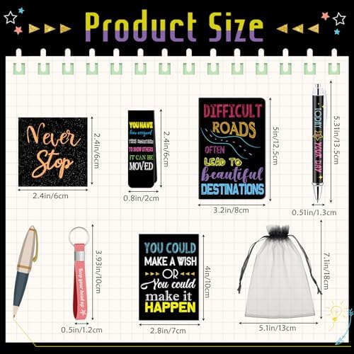 Pasimy 218 Pcs Inspirational Stationery Gifts Motivational Mini Notepad Pen Quote Bookmarks Stress Relief Stickers Inspiring Silicone Keychains for Home Office Appreciation Gift(Dark)