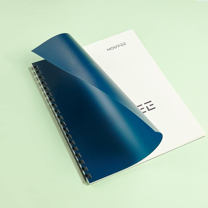 HOUYEE 25 Pack 12mil Binding Presentation Covers, Navy Blue,Sand-Textured | Plastic Back Binding Covers, Letter Size 8.5 x 11 Inch Binding Polyovers, Square Corners, Un-Punched, Office School Supplies