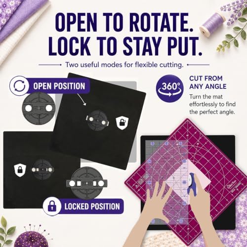 The Quilted Bear 12" x 12" Rotating Self-Healing Cutting Mat, Pink