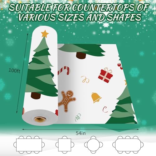 CXPSINC 54 Inch X 100 Feet Plastic Table Cover Roll Disposable Tablecloth with Slide Cutter for All Type/Shape Tables | Party, Banquet, Birthdays, Weddings(Christmas Tree, 100 Feet)