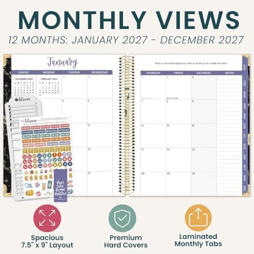 bloom daily planners 2027 Hardcover Goal & Vision Planner (January - December 2027) - Monthly & Weekly Calendar Year Agenda Organizer - 7.5" x 9" - Moonlit Garden