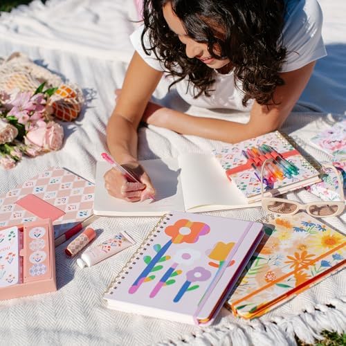 Orange Circle Studio Undated Tri-Tab Planner, Bold Blooms Weekly & Monthly Planner Journal, 7 x 9.6 Spiral Notebook with Stickers, Pockets, Elastic Closure and Lined Notes for Everyday Use