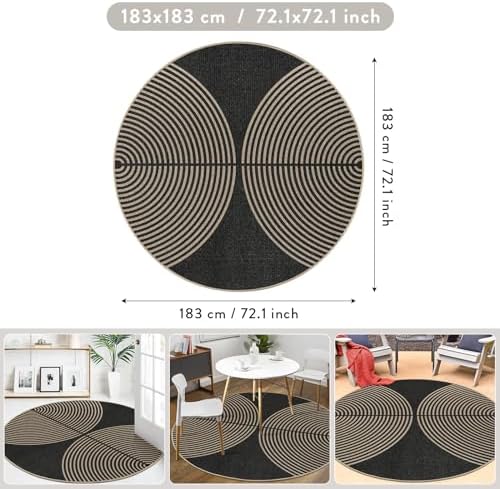 Lahome Modern Rainbow Round Rug 6ft, Easy Jute Circle Outdoor Rug