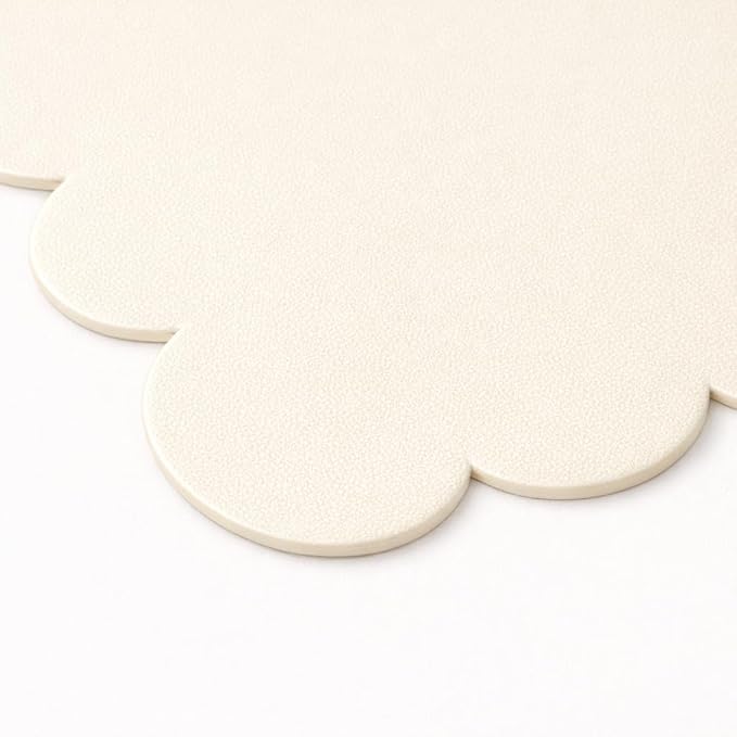 Orelle Scalloped Desk Mat | Vegan Leather Desk Mat for Keyboard and Mouse, Laptop, Makeup Vanity | Computer Desk Pad Mat | Office Desk Cover Mat | Desk Blotter Mat | 30 x 15” | Cream