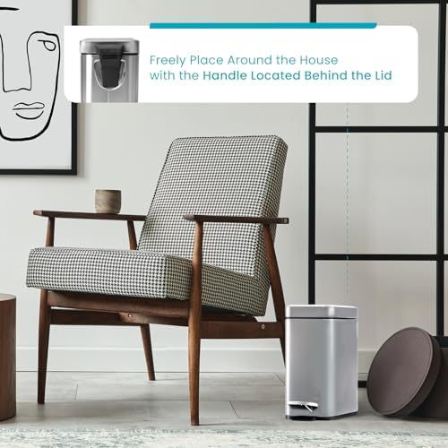 Home Zone Living 3-Pack 1.3 Gallon Small Bathroom Trash Can with Lid and Step Pedal, Stainless Steel Wastebasket with Slim Design for Home and Office, Silver, 5 Liters